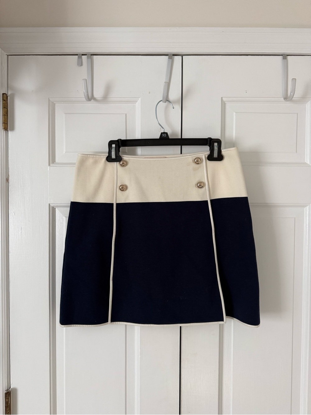 Tory Burch Navy and Cream Panel Mini Skirt